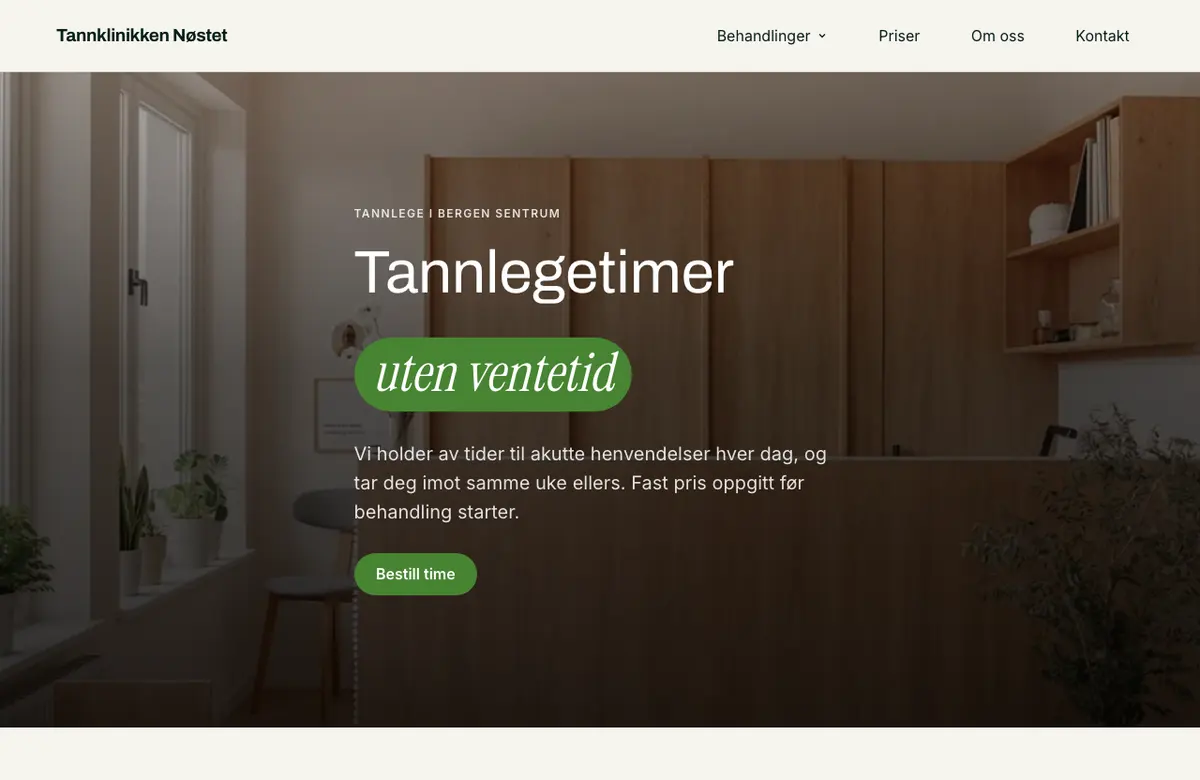 Malen Kvartal: avrundede kort og fargede paneler, vist med tannklinikkens innhold